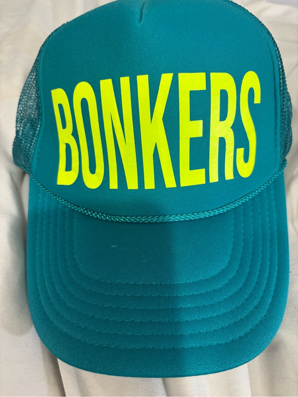 Teal 'BONKERS' Trucker Hat with Neon Yellow Lettering- OTTO brand